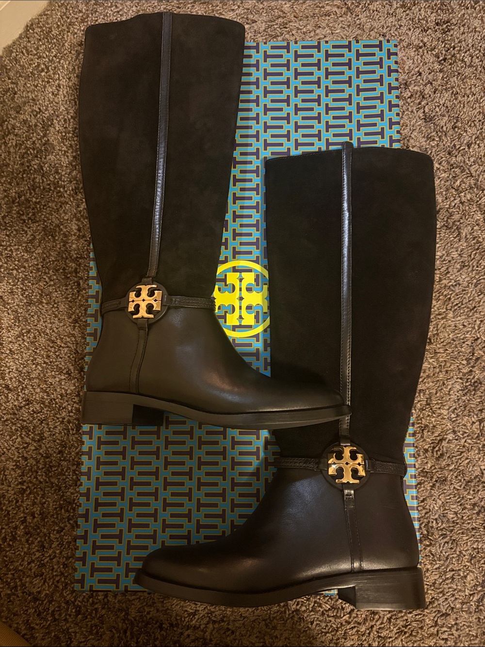 Tory Burch Perfect Black Calf Leather/Nat Suede Miller 25mm Boot - Black